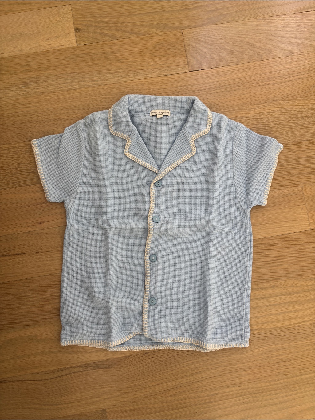 Bebe Organic Light Blue Knit Button-Front Kids Top With Contrast Trim